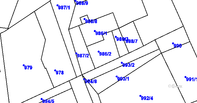Parcela st. 986/2 v KÚ Vendryně, Katastrální mapa