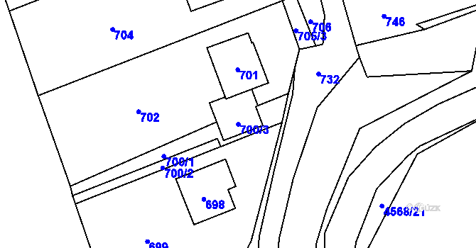 Parcela st. 700/3 v KÚ Vendryně, Katastrální mapa
