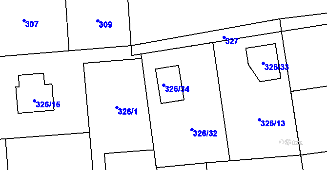 Parcela st. 326/34 v KÚ Vendryně, Katastrální mapa