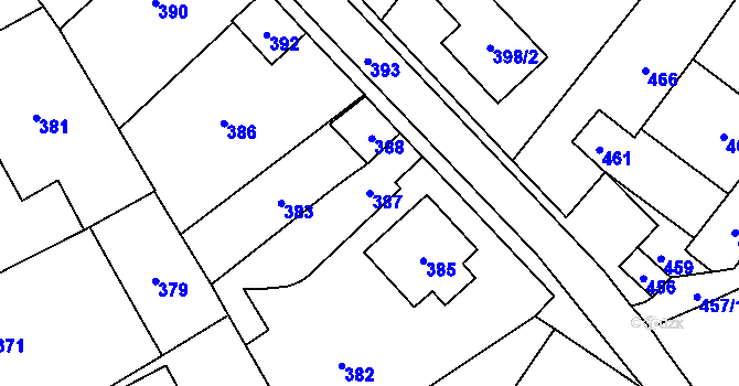 Parcela st. 387 v KÚ Vepřová, Katastrální mapa