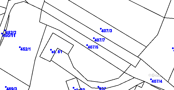 Parcela st. 407/5 v KÚ Verdek, Katastrální mapa