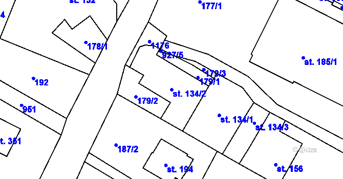 Parcela st. 134/2 v KÚ Verměřovice, Katastrální mapa
