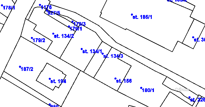 Parcela st. 134/3 v KÚ Verměřovice, Katastrální mapa