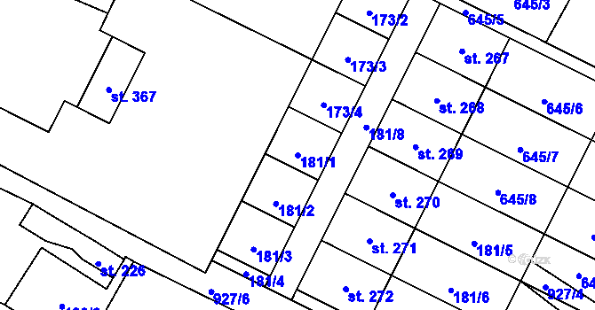 Parcela st. 181/1 v KÚ Verměřovice, Katastrální mapa