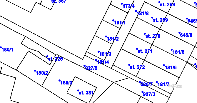 Parcela st. 181/3 v KÚ Verměřovice, Katastrální mapa