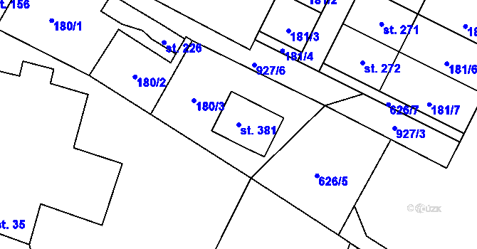 Parcela st. 381 v KÚ Verměřovice, Katastrální mapa