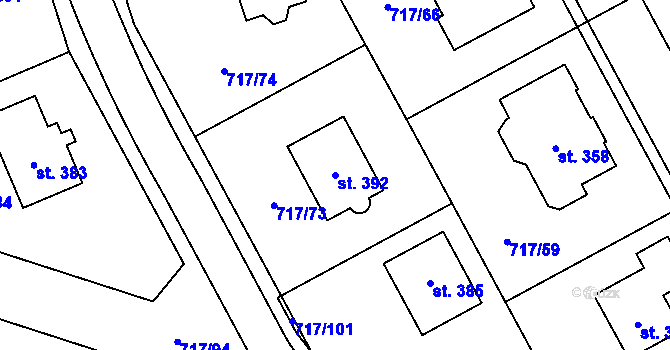 Parcela st. 392 v KÚ Verměřovice, Katastrální mapa