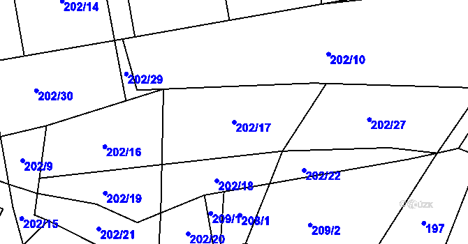Parcela st. 202/17 v KÚ Verměřovice, Katastrální mapa