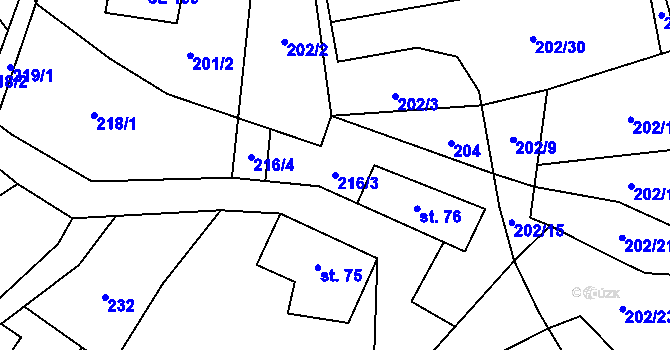 Parcela st. 216/3 v KÚ Verměřovice, Katastrální mapa