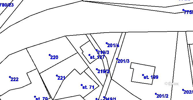 Parcela st. 219/3 v KÚ Verměřovice, Katastrální mapa