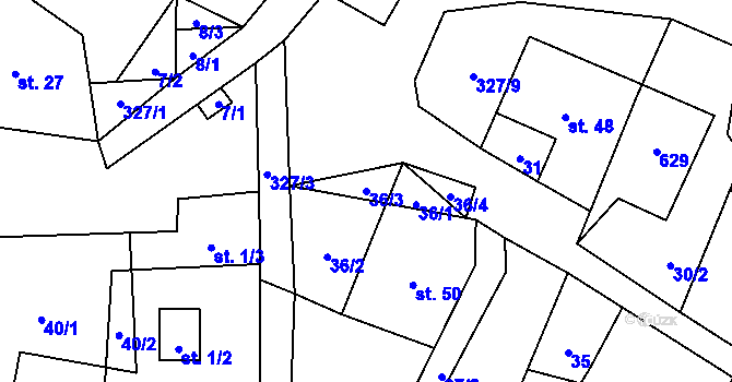 Parcela st. 36/3 v KÚ Čáslav u Verneřic, Katastrální mapa