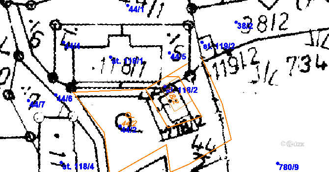Parcela st. 118/2 v KÚ Loučky u Verneřic, Katastrální mapa