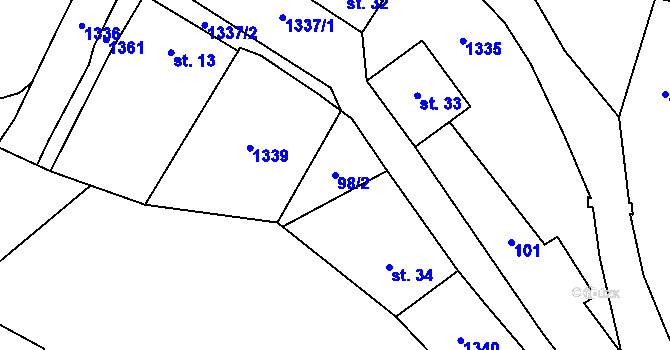 Parcela st. 98/2 v KÚ Loučky u Verneřic, Katastrální mapa