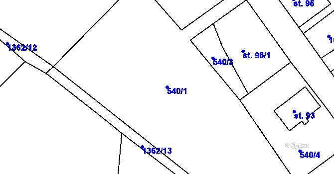 Parcela st. 540/1 v KÚ Rychnov u Verneřic, Katastrální mapa