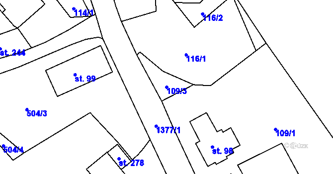 Parcela st. 109/3 v KÚ Rychnov u Verneřic, Katastrální mapa