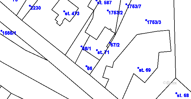Parcela st. 71 v KÚ Verneřice, Katastrální mapa