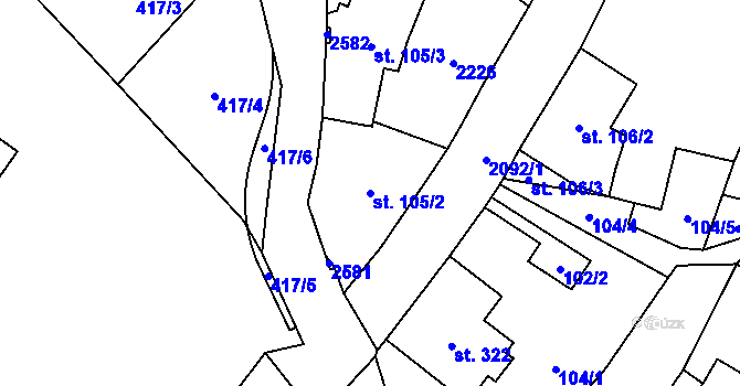 Parcela st. 105/2 v KÚ Verneřice, Katastrální mapa