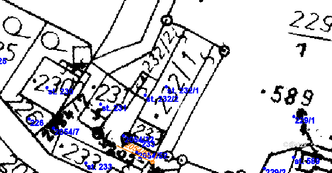 Parcela st. 232/1 v KÚ Verneřice, Katastrální mapa