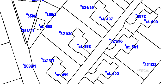 Parcela st. 498 v KÚ Verneřice, Katastrální mapa