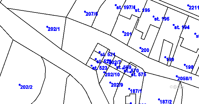 Parcela st. 521 v KÚ Verneřice, Katastrální mapa