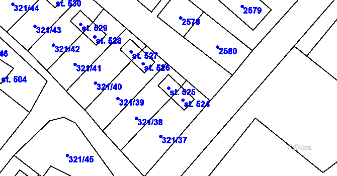 Parcela st. 525 v KÚ Verneřice, Katastrální mapa