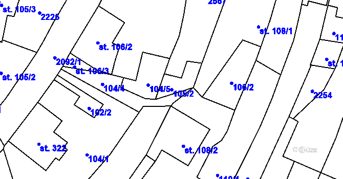 Parcela st. 105/2 v KÚ Verneřice, Katastrální mapa