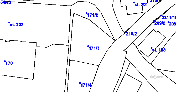 Parcela st. 171/3 v KÚ Verneřice, Katastrální mapa