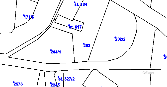 Parcela st. 203 v KÚ Verneřice, Katastrální mapa