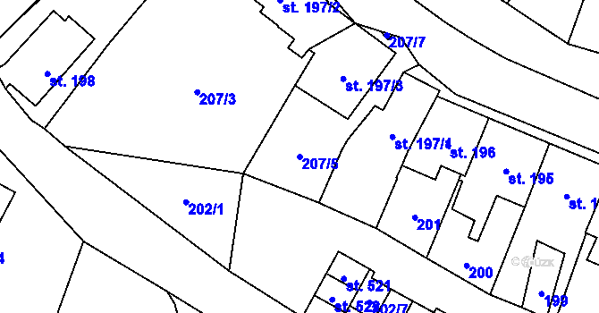Parcela st. 207/5 v KÚ Verneřice, Katastrální mapa