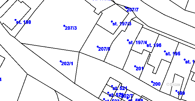 Parcela st. 207/6 v KÚ Verneřice, Katastrální mapa