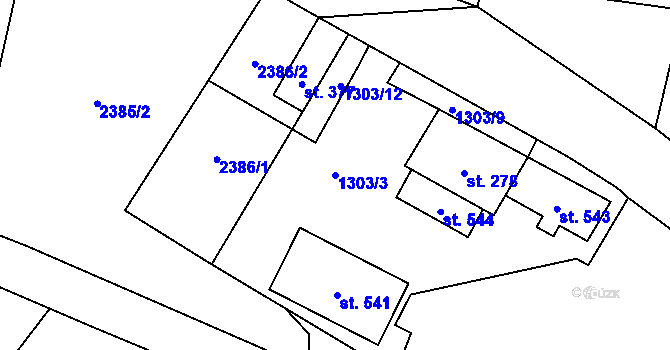 Parcela st. 1303/3 v KÚ Verneřice, Katastrální mapa