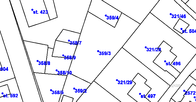 Parcela st. 359/3 v KÚ Verneřice, Katastrální mapa