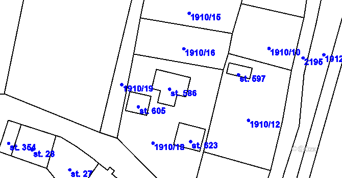 Parcela st. 586 v KÚ Verneřice, Katastrální mapa