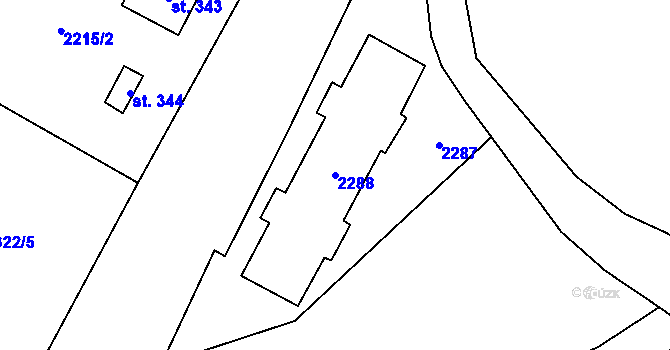 Parcela st. 2288 v KÚ Verneřice, Katastrální mapa