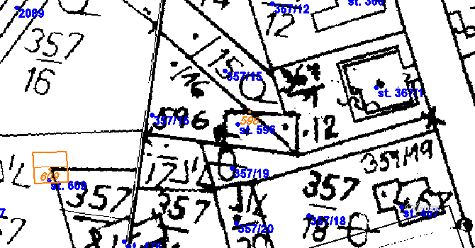 Parcela st. 596 v KÚ Verneřice, Katastrální mapa