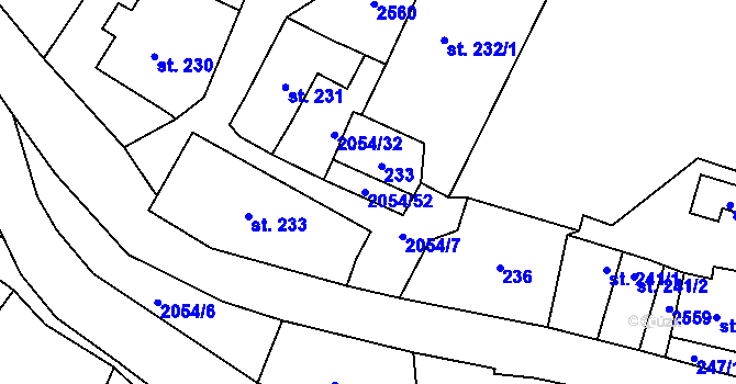 Parcela st. 2054/52 v KÚ Verneřice, Katastrální mapa