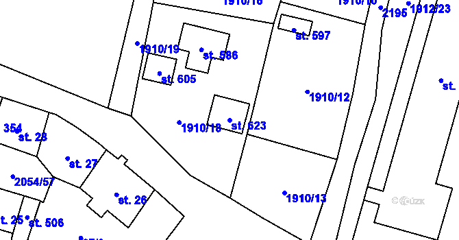 Parcela st. 623 v KÚ Verneřice, Katastrální mapa