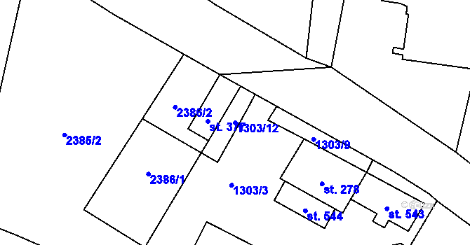 Parcela st. 1303/12 v KÚ Verneřice, Katastrální mapa