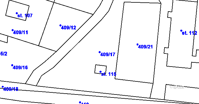 Parcela st. 409/17 v KÚ Horní Paseky, Katastrální mapa