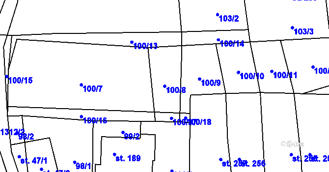 Parcela st. 100/8 v KÚ Vernéřov u Aše, Katastrální mapa