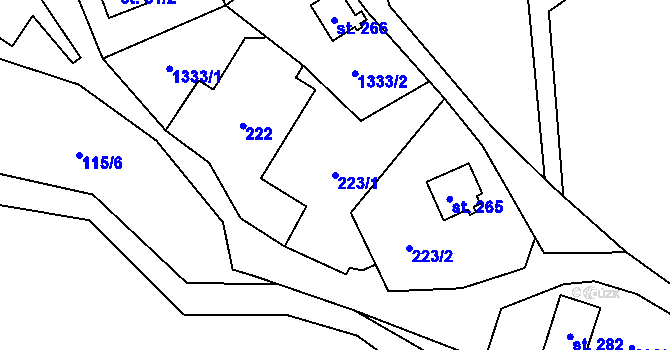 Parcela st. 223/1 v KÚ Vernéřov u Aše, Katastrální mapa