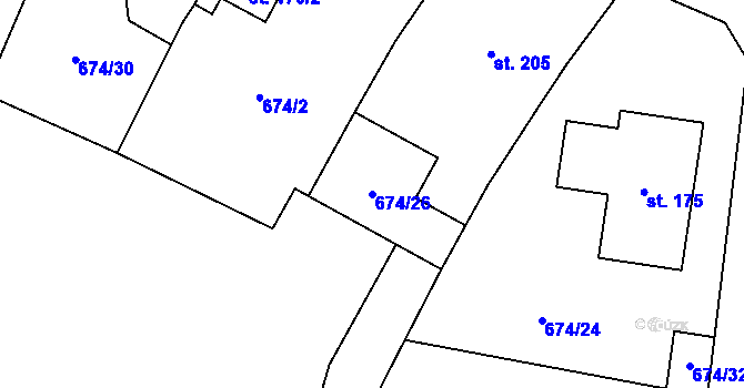 Parcela st. 674/26 v KÚ Vernéřov u Aše, Katastrální mapa