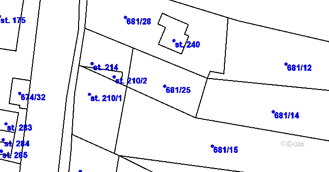 Parcela st. 681/25 v KÚ Vernéřov u Aše, Katastrální mapa