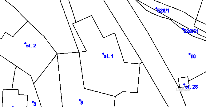 Parcela st. 1 v KÚ Hradiště u Vernéřova, Katastrální mapa