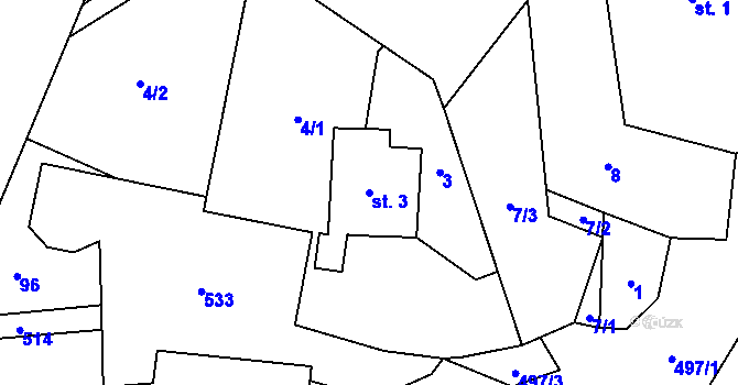 Parcela st. 3 v KÚ Hradiště u Vernéřova, Katastrální mapa