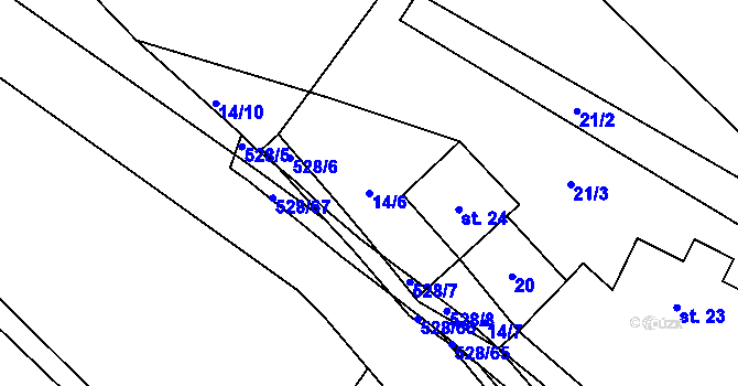 Parcela st. 14/6 v KÚ Hradiště u Vernéřova, Katastrální mapa