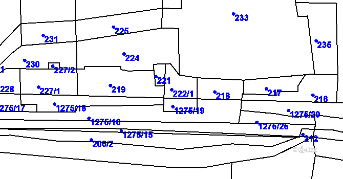 Parcela st. 222/1 v KÚ Vernéřov, Katastrální mapa