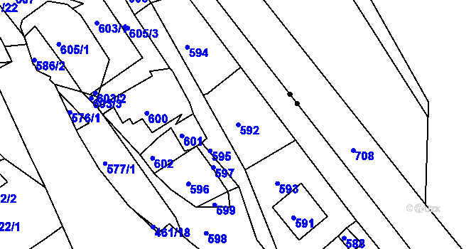 Parcela st. 592 v KÚ Vernéřov, Katastrální mapa
