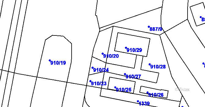 Parcela st. 910/20 v KÚ Vernéřov, Katastrální mapa