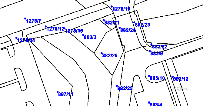 Parcela st. 882/26 v KÚ Vernéřov, Katastrální mapa